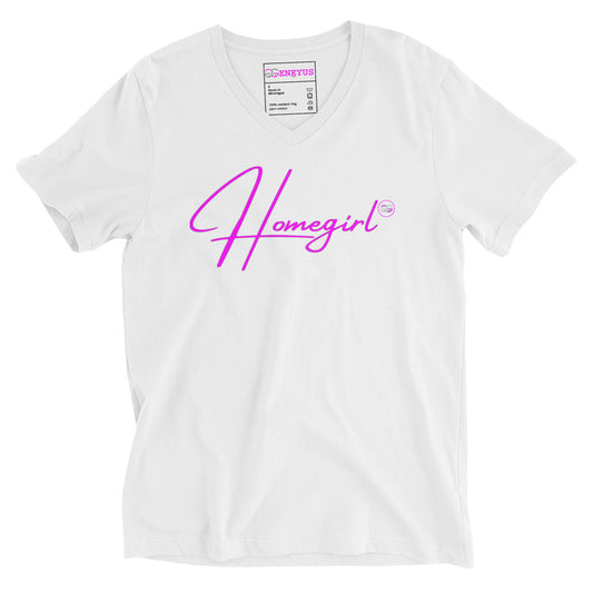 "Homegirl" Women's Short Sleeve V-Neck T-Shirt - white